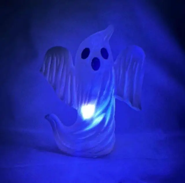 Alt view image 2 of 5 - Gemdeck Halloween Decor Ghost With Pumpkin Light Up Jack-o'-lantern Ceramic Pumpkin Light