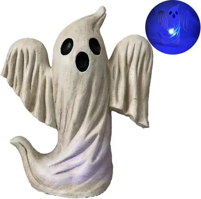 Main image of Gemdeck Halloween Decor Ghost With Pumpkin Light Up Jack-o'-lantern Ceramic Pumpkin Light