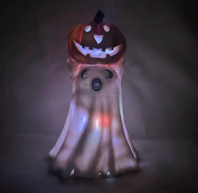 Alt view image 2 of 5 - Gemdeck Halloween Decor Ghost With Pumpkin Light Up Jack-o'-lantern Ceramic Pumpkin Light B