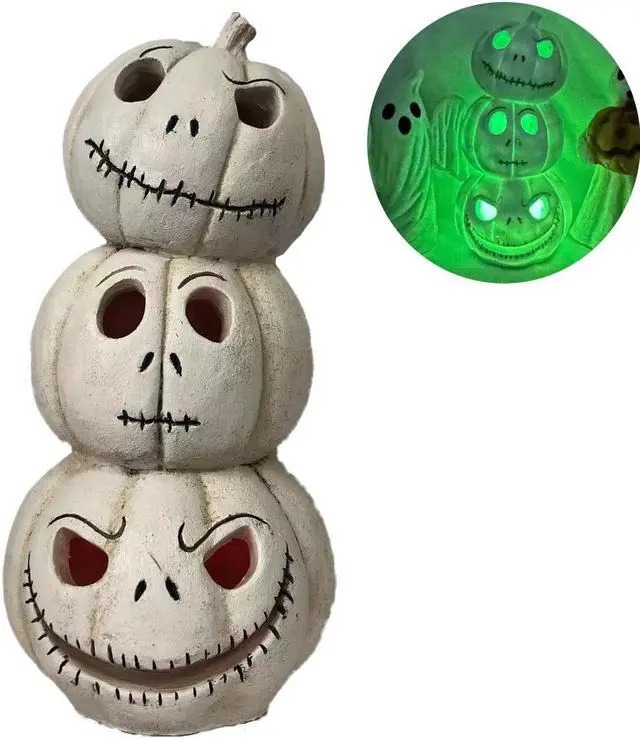 Main image of Gemdeck Halloween Decor Ghost With Pumpkin Light Up Jack-o'-lantern Ceramic Pumpkin Light E