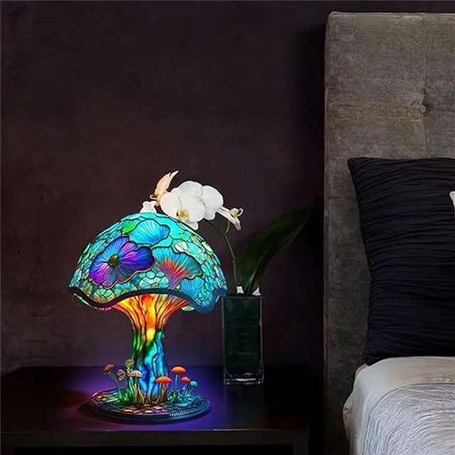 Alt view image 3 of 5 - Gemdeck Painting Mushroom Table Lamp, Hight Stained Plant Series Night Light, Bohemian Resin Mushroom Decorative I