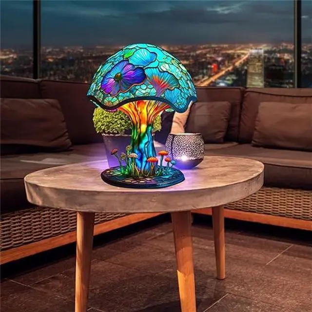 Alt view image 4 of 5 - Gemdeck Painting Mushroom Table Lamp, Hight Stained Plant Series Night Light, Bohemian Resin Mushroom Decorative I
