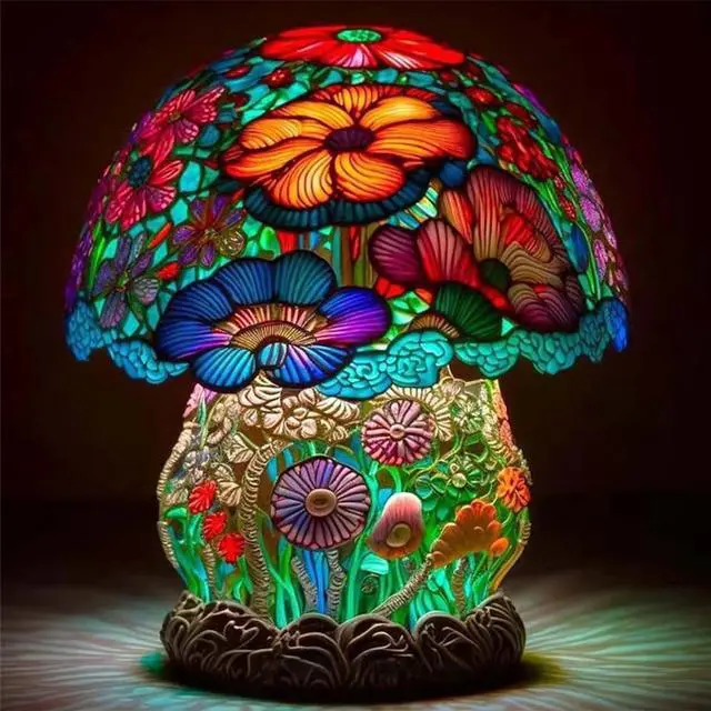 Main image of Gemdeck Painting Mushroom Table Lamp, Hight Stained Plant Series Night Light, Bohemian Resin Mushroom Decorative C