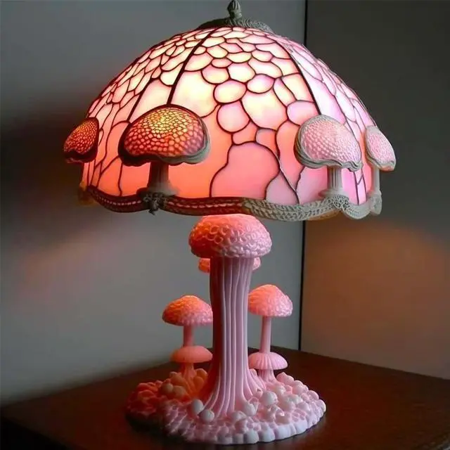 Main image of Gemdeck Painting Mushroom Table Lamp, Hight Stained Plant Series Night Light, Bohemian Resin Mushroom Decorative D