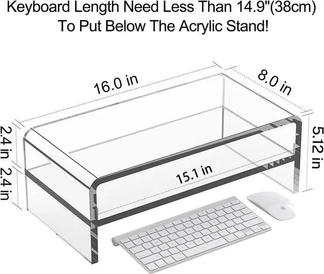 Alt view image 2 of 7 - Clear Acrylic Monitor Stand Riser 2 Tier, 5.12 Inches High Clear Computer Desk Organizer Shelf for Multi Media PC Storage Laptop