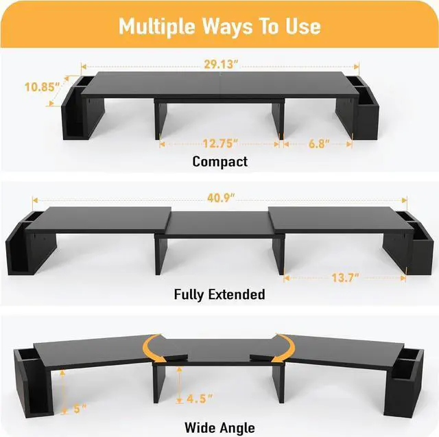 Alt view image 3 of 5 - Simple Houseware Desk Dual Monitor Stand Riser with Drawer, Black