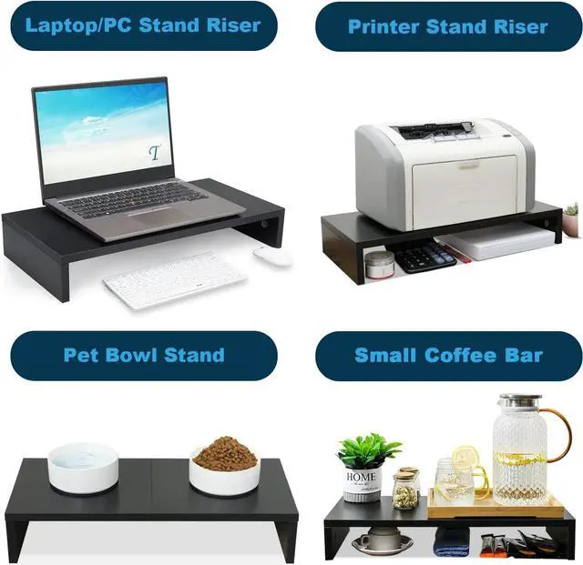 Alt view image 3 of 7 - TEAMIX 20 Inch Monitor Stand Riser for Desk, Wood Computer Stand, Black | Fits Laptop, Printer, TV, PC Tower, Full Keyboard Storage Underneath, Ergonomic, Desk Organizer for Home Office, Gaming Setup
