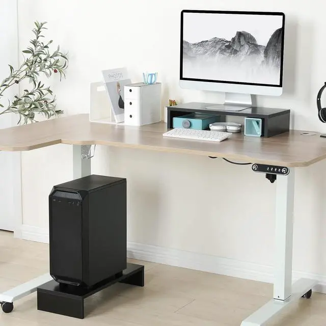 Alt view image 6 of 7 - 2 Pack Monitor Stand Riser-20 inch Black Desktop Stand for PC/TV/Laptop/Printer Keyboard Shelf Organizer Wood Monitor Riser with Storage