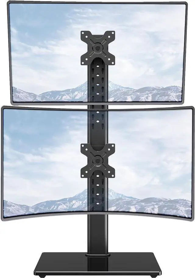 Main image of MOUNTUP Vertical Dual Monitor Stand, Stack Two Screens up to 32 inches,17.6 Lbs, Free-Standing Monitor Desk Mount, Monitor Riser with Swivel, Tilt, Height Adjustable, VESA Stand 100 x 100mm, 75 x 75mm