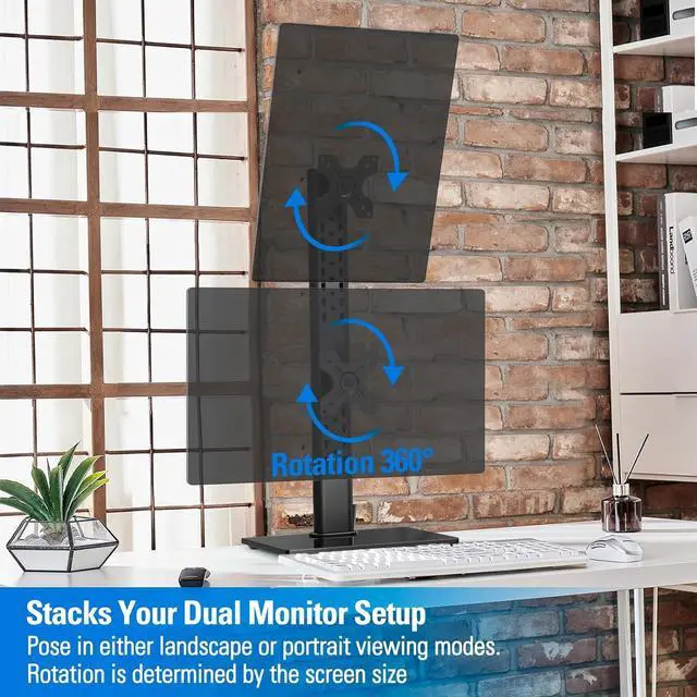 Alt view image 6 of 7 - MOUNTUP Vertical Dual Monitor Stand, Stack Two Screens up to 32 inches,17.6 Lbs, Free-Standing Monitor Desk Mount, Monitor Riser with Swivel, Tilt, Height Adjustable, VESA Stand 100 x 100mm, 75 x 75mm