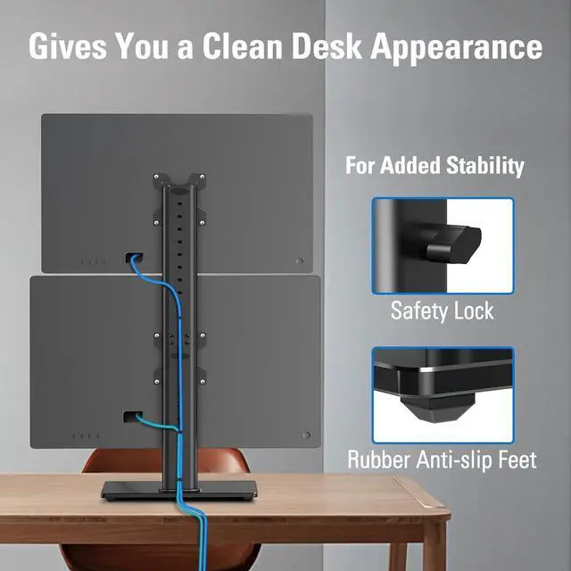 Alt view image 7 of 7 - MOUNTUP Vertical Dual Monitor Stand, Stack Two Screens up to 32 inches,17.6 Lbs, Free-Standing Monitor Desk Mount, Monitor Riser with Swivel, Tilt, Height Adjustable, VESA Stand 100 x 100mm, 75 x 75mm