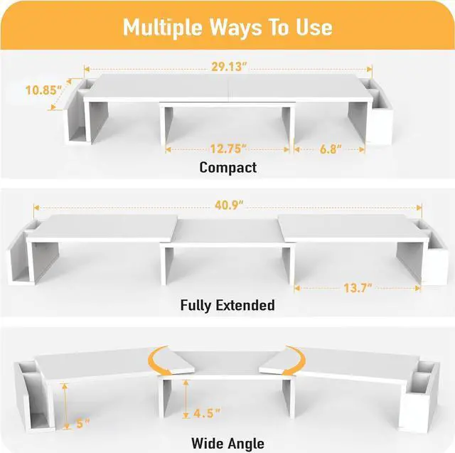 Alt view image 3 of 5 - Simple Houseware Desk Dual Monitor Stand Riser with Drawer, White