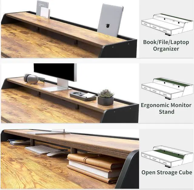 Alt view image 4 of 7 - FEZIBO Standing Desk Adjustable Height with Drawers, 48 x 24 Inches Stand Up Desk Electric Memory Computer Desk, Black Frame/Rustic Brown Top