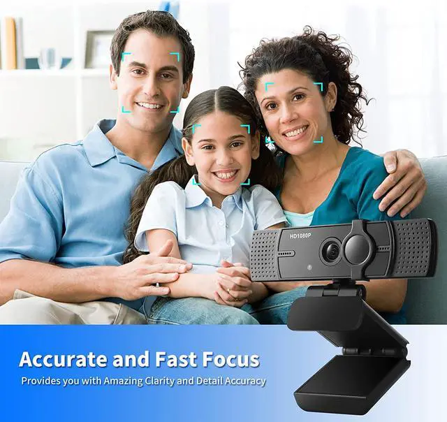 Alt view image 2 of 7 - Webcam with Microphone, No Distortion Privacy Cover 1080P USB Camera Plug Play Mic Full Ultra HD Web Camera Video Cam Calling Conferencing Streaming for PC/Desktop/Computer/Mac/Laptop/MacBook