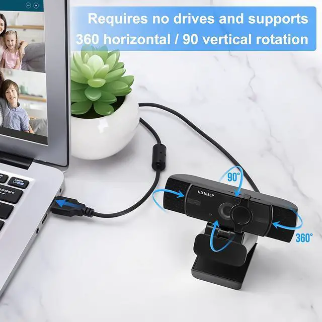 Alt view image 7 of 7 - Webcam with Microphone, No Distortion 1080P USB Camera Plug&Play Built-in Mic Full Ultra HD Web Camera Video Cam Calling Conferencing Streaming for Desktop/Computer/Mac/Laptop/MacBook Black