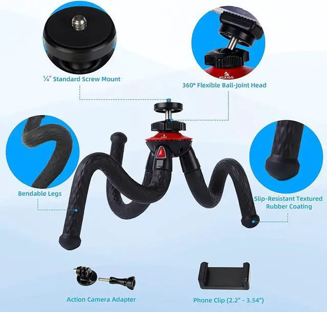 Alt view image 6 of 7 - Mini Tripod for Camera/Phone/Webcam, NexiGo Flexible Camera Tripod Stand, Compatible with NexiGo Logitech Webcam C920 C922 Brio iPhone/Android/Camera, Vlogging/Live Streaming (Black)