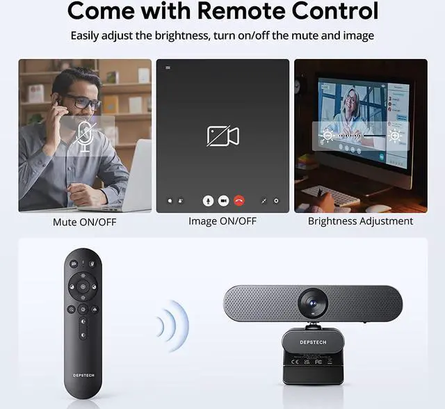 Alt view image 3 of 7 - Webcam 4K, Zoomable Webcam with Microphone and Remote, Equipped with Sony Sensor, 3X Digital Zoom, Noise-Canceling Mics, Auto-Focus Computer Camera for PC/Mac/Laptop/Zoom/Teams/OBS/Google