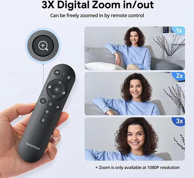 Alt view image 4 of 7 - Webcam 4K, Zoomable Webcam with Microphone and Remote, Equipped with Sony Sensor, 3X Digital Zoom, Noise-Canceling Mics, Auto-Focus Computer Camera for PC/Mac/Laptop/Zoom/Teams/OBS/Google