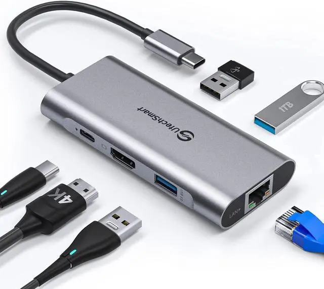 Main image of UtechSmart USB C Hub, USB C Ethernet Multiport Adapter, 6 In 1 USB C to HDMI Dock Compatible for Macbook Pro/Air, Chromebook,  XPS, HP and Type C Devices (Gigabit Ethernet 100W PD 4K HDMI USB 3.0)