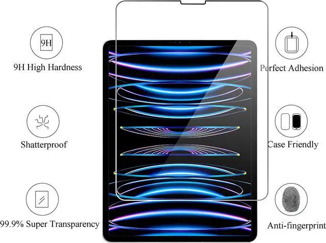 Alt view image 2 of 6 - Screen Protector for iPad Pro 11 inch 2022/2021/2020 (4th/3rd/2nd Generation) 3 Pack + 2 Pack Camera Lens Protector Tempered Glass Face ID &  Pencil & Case Compatible [5 Pack]