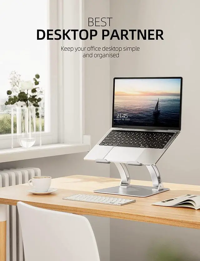 Alt view image 2 of 6 - Fully Adjustable Laptop Stand for Desk Dual Foldable Aluminum Computer Riser with Heat-Vent Ergonomic Notebook Holder Portable Office Accessories Compatible with All 10-17 Laptops Silver