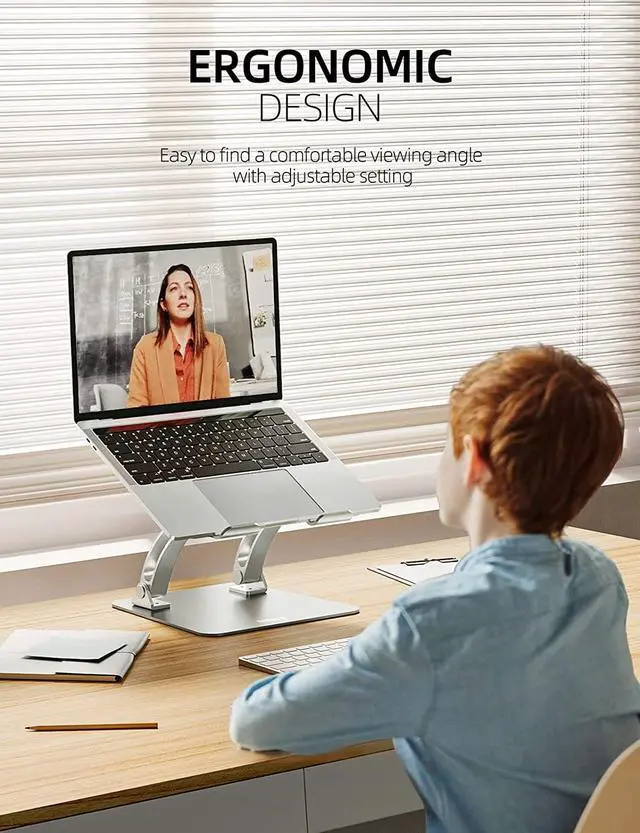 Alt view image 3 of 6 - Fully Adjustable Laptop Stand for Desk Dual Foldable Aluminum Computer Riser with Heat-Vent Ergonomic Notebook Holder Portable Office Accessories Compatible with All 10-17 Laptops Silver