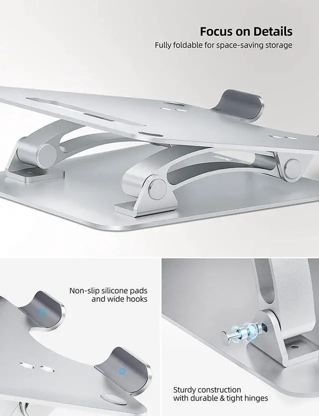 Alt view image 5 of 6 - Fully Adjustable Laptop Stand for Desk Dual Foldable Aluminum Computer Riser with Heat-Vent Ergonomic Notebook Holder Portable Office Accessories Compatible with All 10-17 Laptops Silver