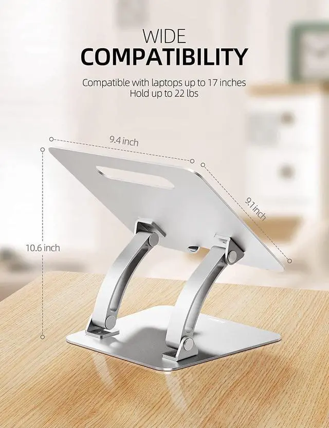 Alt view image 6 of 6 - Fully Adjustable Laptop Stand for Desk Dual Foldable Aluminum Computer Riser with Heat-Vent Ergonomic Notebook Holder Portable Office Accessories Compatible with All 10-17 Laptops Silver
