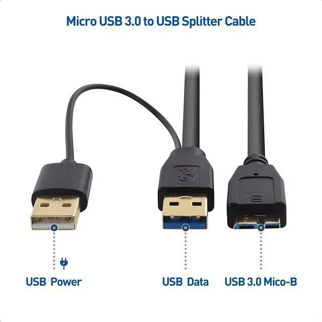 Alt view image 2 of 6 - Micro USB 3.0 to USB Splitter Cable (USB Y-Cable USB Y Cable) 20 Inches
