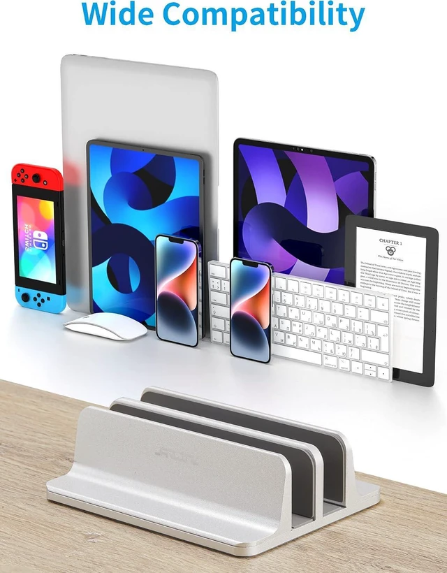 Alt view image 2 of 7 - JARLINK Double Vertical Laptop Stand, Adjustable Aluminum Desk Dock, Black