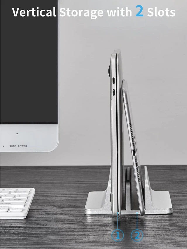 Alt view image 6 of 7 - JARLINK Double Vertical Laptop Stand, Adjustable Aluminum Desk Dock, Black