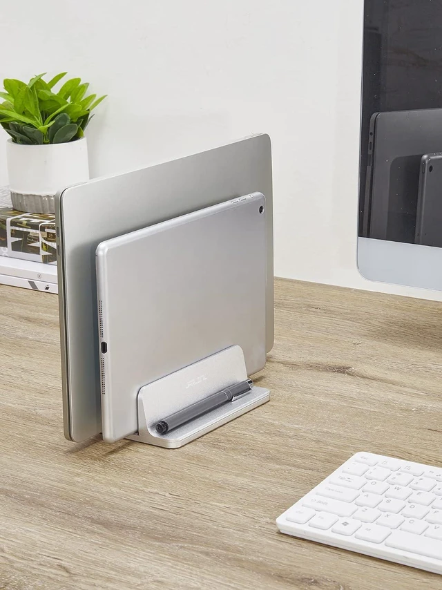 Alt view image 5 of 7 - JARLINK Double Vertical Laptop Stand, Adjustable Aluminum Desk Dock, Black