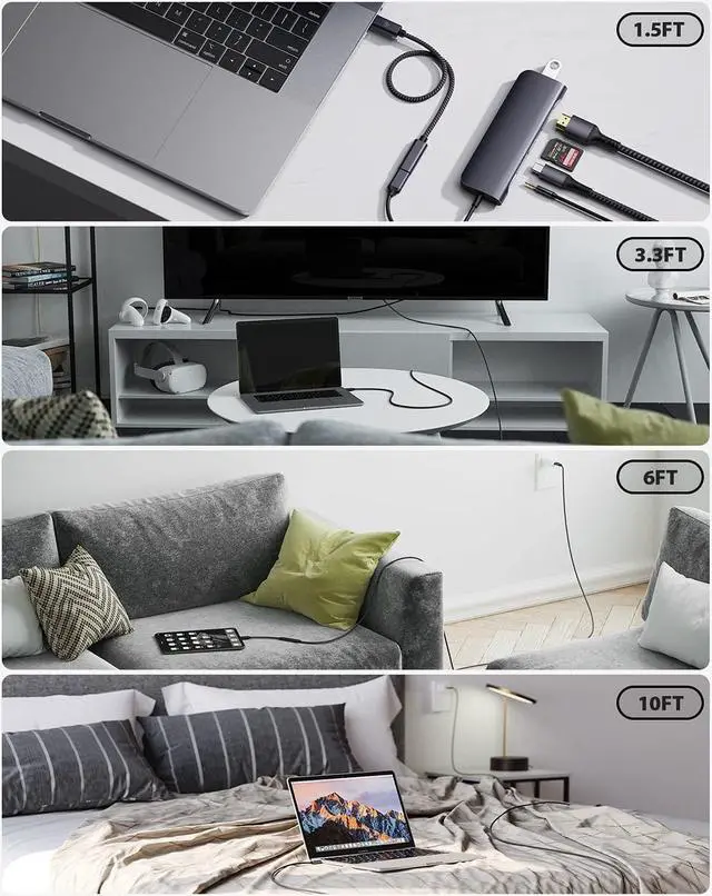 Alt view image 6 of 6 - USB C Extension Cable (20Gbps/240W/3.3Ft) USB 3.2 Type C 3.1 Male to Female Extension Charging & Sync for iPhone 16 15 Pixel PSVR2 MacBook Air Pro/New iPad  XPS Surface Book and More