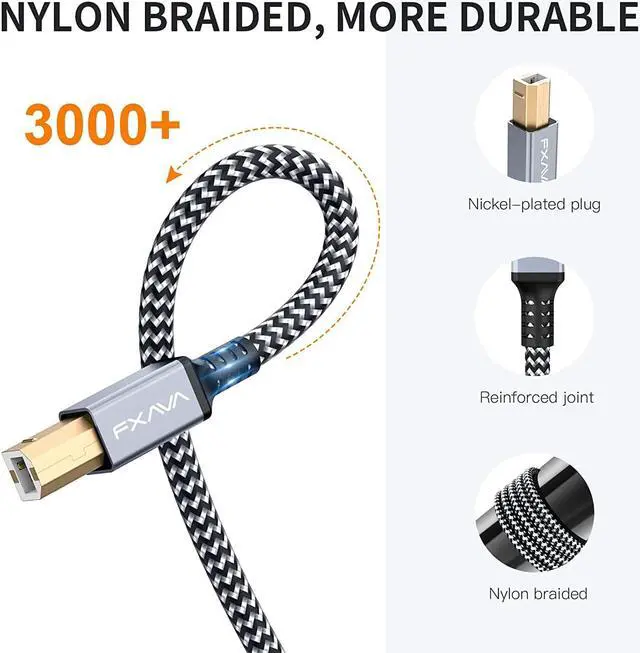 Alt view image 3 of 7 - Printer Cable - USB Printer Cable 20 Feet Printer Cable to USB [Aluminum Shell Nylon Braided] High-Speed Printer Cord for Printer/Scanner