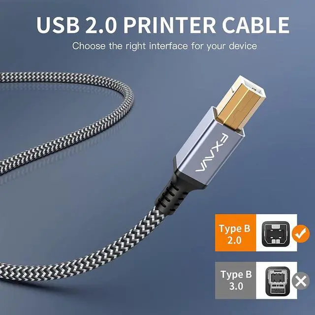 Alt view image 2 of 7 - Printer Cable - USB Printer Cable 20 Feet Printer Cable to USB [Aluminum Shell Nylon Braided] High-Speed Printer Cord for Printer/Scanner
