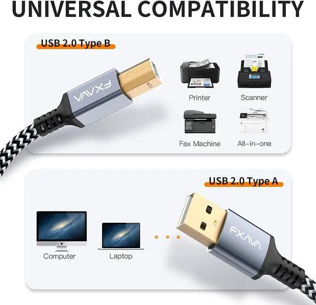 Alt view image 5 of 7 - Printer Cable - USB Printer Cable 20 Feet Printer Cable to USB [Aluminum Shell Nylon Braided] High-Speed Printer Cord for Printer/Scanner