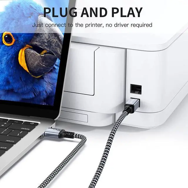 Alt view image 4 of 7 - Printer Cable - USB Printer Cable 20 Feet Printer Cable to USB [Aluminum Shell Nylon Braided] High-Speed Printer Cord for Printer/Scanner