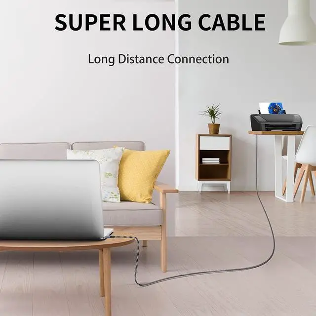 Alt view image 7 of 7 - Printer Cable - USB Printer Cable 20 Feet Printer Cable to USB [Aluminum Shell Nylon Braided] High-Speed Printer Cord for Printer/Scanner