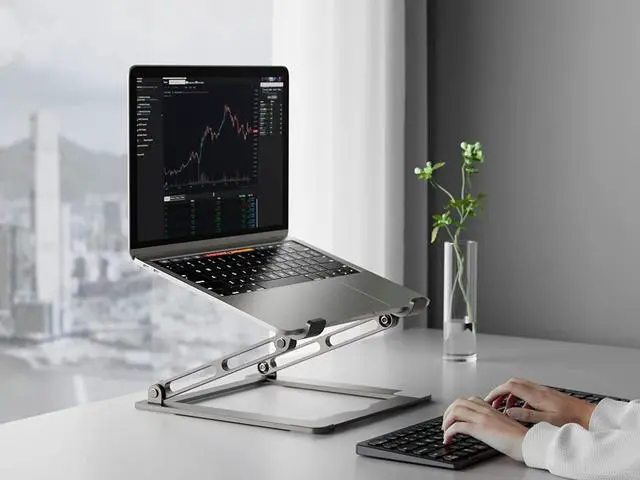 Alt view image 2 of 7 - Laptop Stand for Desk - Adjustable Laptop Holder, Portable Laptop Riser with Multi-Angle Height Adjustable Computer Stand for MacBook Air/Pro and More Notebooks 10-17.3" - Grey