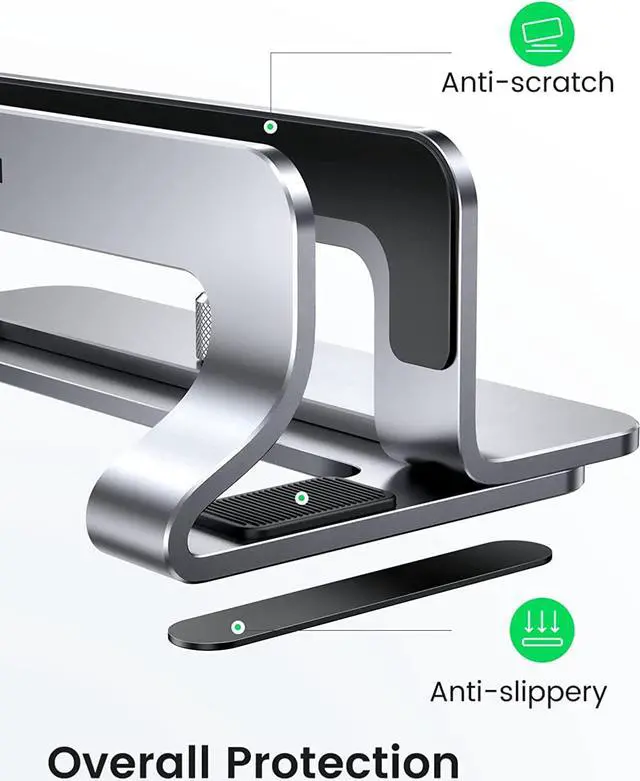 Alt view image 4 of 7 - UGREEN Vertical Laptop Stand Dock Aluminum Compatible with MacBook Pro, MacBook Air Laptop Holder for Desk Vertical Adjustable for Up to 17.3 Inch Gaming Laptop, Silver Gray