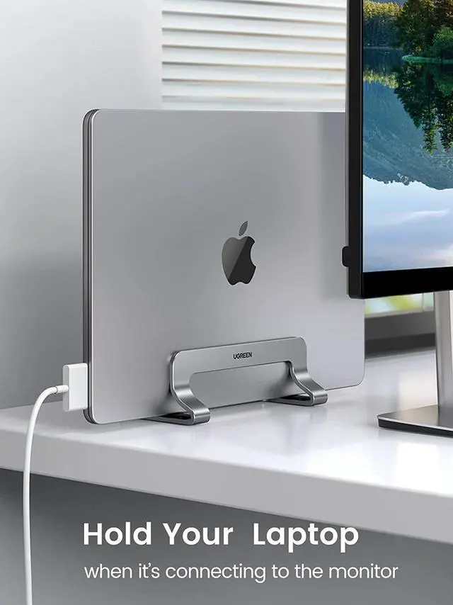 Alt view image 5 of 7 - UGREEN Vertical Laptop Stand Dock Aluminum Compatible with MacBook Pro, MacBook Air Laptop Holder for Desk Vertical Adjustable for Up to 17.3 Inch Gaming Laptop, Silver Gray