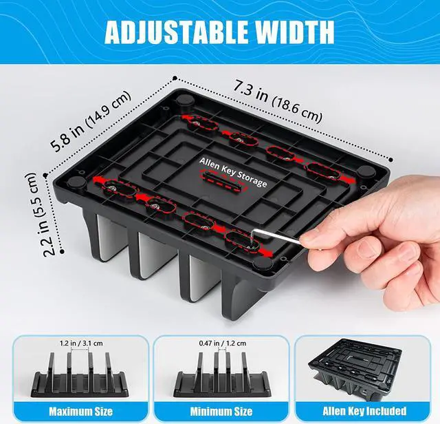 Alt view image 4 of 7 - Vertical Laptop Stand 3 Slot Adjustable Laptop Storage Rack and Desk Organizer Silicone-Padded Holder for Multiple Devices Storage Compatible Stand for Tablets and Devices up to 17 Inches