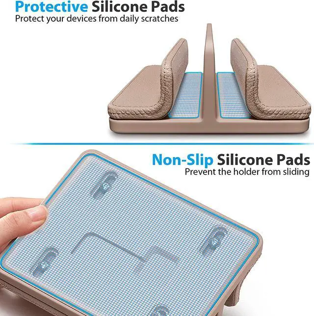 Alt view image 5 of 7 - Leather Vertical Laptop Stand Dual Laptop Holder Stand Laptop Organizer with Adjustable Dock (18-26mm/0.7-1 in) for All MacBook/Tablet/Surface//iPad (Apricot)
