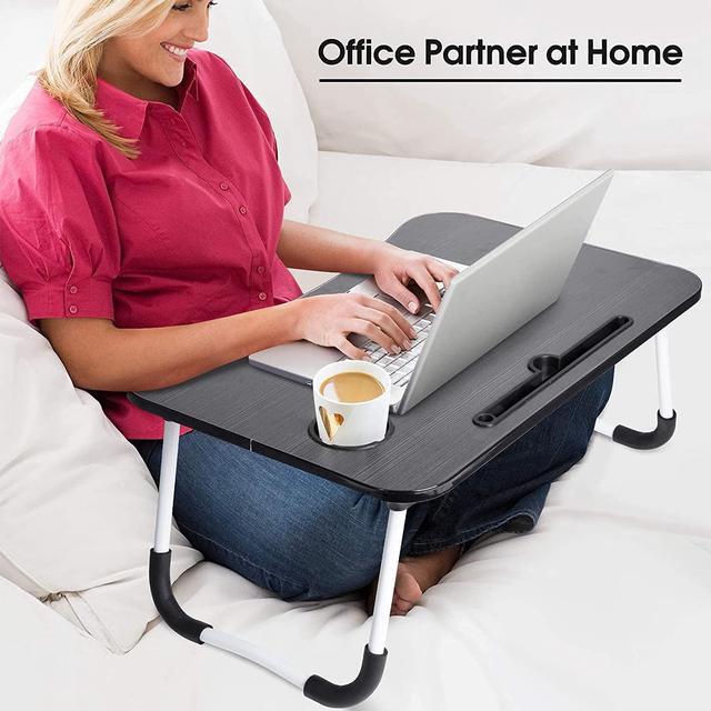 Alt view image 2 of 7 - Foldable Bed Table for Laptop,Laptop Desk Table Stand,Laptop Bed Tray Table with Storage Drawer-Cup Holder, Notebook Stand Lap Desk for Writing Reading Eating, Portable Laptop Table for Bed Sofa Floor