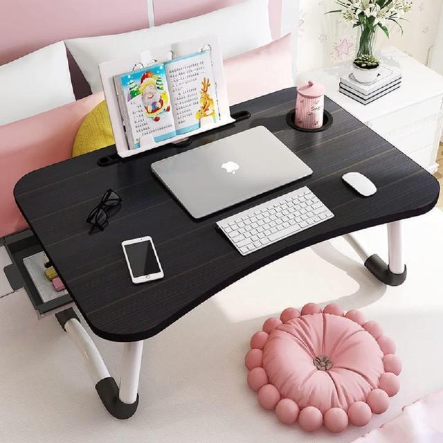 Alt view image 5 of 7 - Foldable Bed Table for Laptop,Laptop Desk Table Stand,Laptop Bed Tray Table with Storage Drawer-Cup Holder, Notebook Stand Lap Desk for Writing Reading Eating, Portable Laptop Table for Bed Sofa Floor