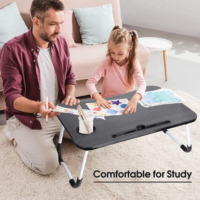 Alt view image 6 of 7 - Foldable Bed Table for Laptop,Laptop Desk Table Stand,Laptop Bed Tray Table with Storage Drawer-Cup Holder, Notebook Stand Lap Desk for Writing Reading Eating, Portable Laptop Table for Bed Sofa Floor