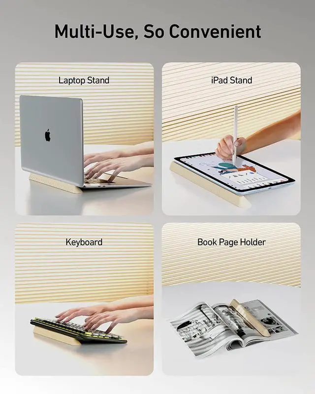 Alt view image 5 of 6 - 3 in 1 Silicone Laptop Stand, Keyboard Riser for Ergonomic Typing/Reading, Portable Laptop Cooling Stand, for Home Office School and Travel, Oval Base, Bright Beige