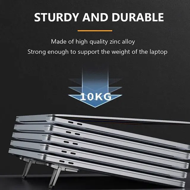 Alt view image 4 of 7 - 2PCS Zinc Alloy Mini Foldable Laptop Stand Portable Computer Keyboard Riser with 2 Adjustable Angles Self-Adhesive Invisible Notebook Stand and Keyboard Lift for Desk (Silver)