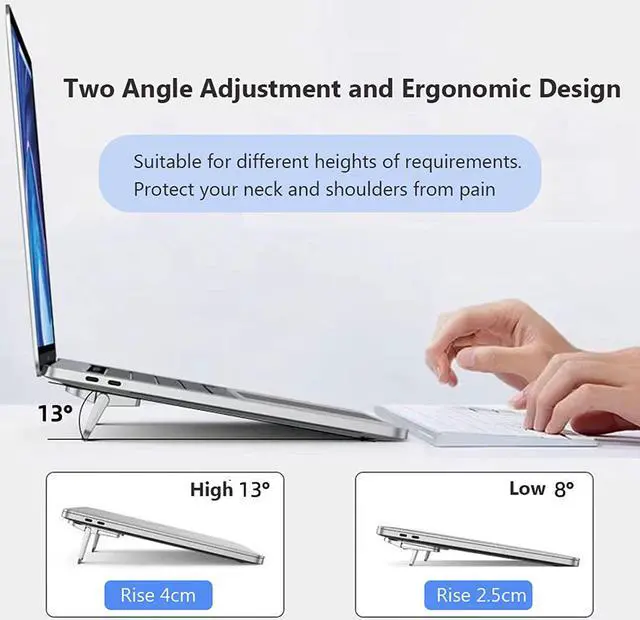 Alt view image 5 of 7 - 2PCS Zinc Alloy Mini Foldable Laptop Stand Portable Computer Keyboard Riser with 2 Adjustable Angles Self-Adhesive Invisible Notebook Stand and Keyboard Lift for Desk (Silver)