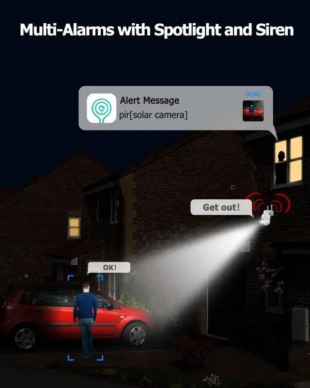 Alt view image 5 of 7 - 2K Solar Security Cameras Outdoor Wireless, 2 Pack Outdoor Camera Wireless Solar Powered, Pan Tilt 360°WiFi Camera with Color Night Vision/PIR Sensor/2-Way Audio/Alexa/Google Assistant